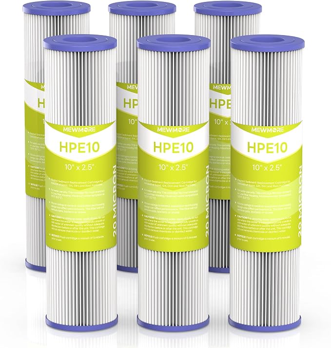 20 Micron Whole House Water Filter Cartridge, Pleated Sediment Filters by MewMore