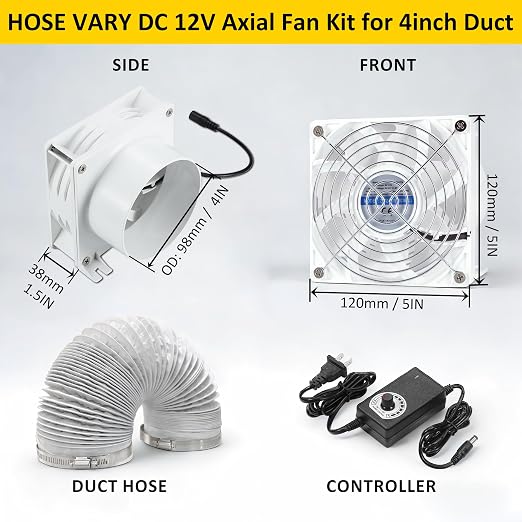 4in DC12V Fume Extractor Air Exhaust Fan Kit, 3000RPM 120*38mm, AC Controller - Image 3