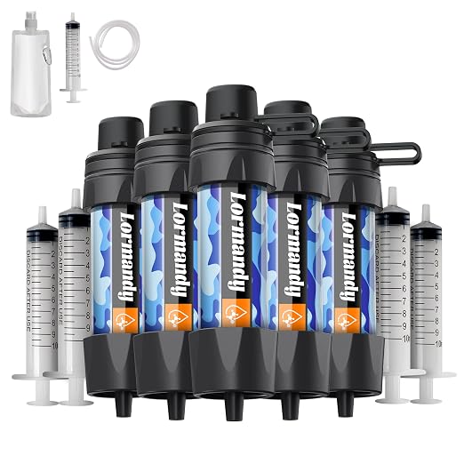 Straw Water Filter 5 Pack – Outdoor Camping & Hiking Survival Gear Kit by Lormandy