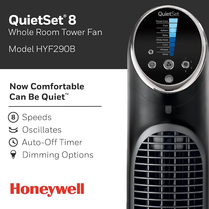 Honeywell QuietSet Whole Room Tower Fan, Oscillating Tower Fan - Image 2