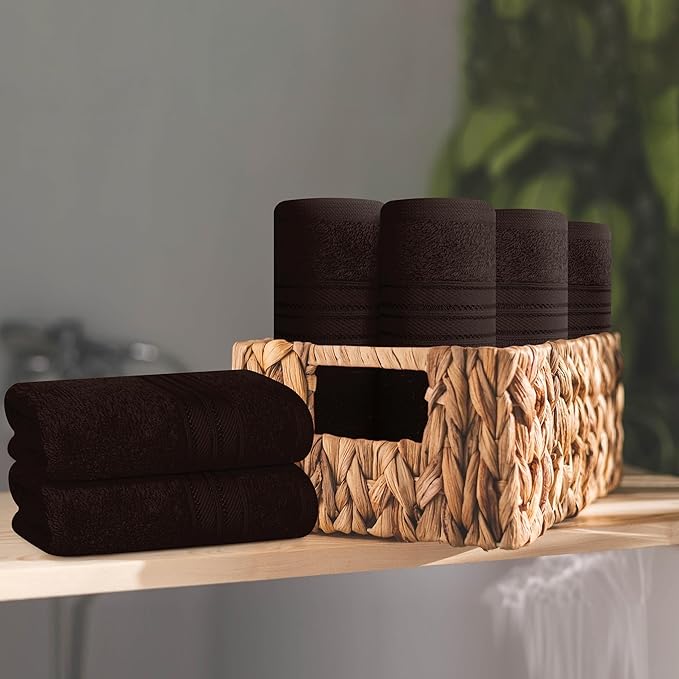 BOUTIQUO Ultra Soft Cotton Washcloths, Contains 12 Piece Face Cloths 12x12 inch, Ideal for Everyday use Face Towels, Compact & Lightweight Multi Purpose Washcloths - Chocolate Brown