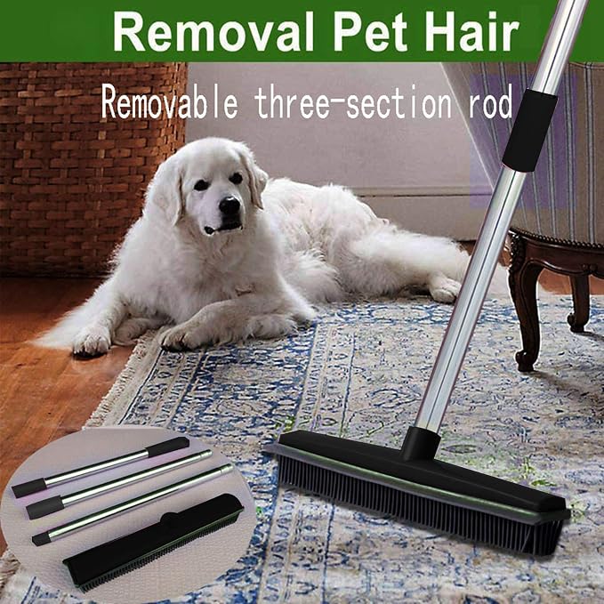 Multifunctional Broom, Telescopic Carpet Rake Rubber Pp 12.6in Brush Easy Wash - Image 2