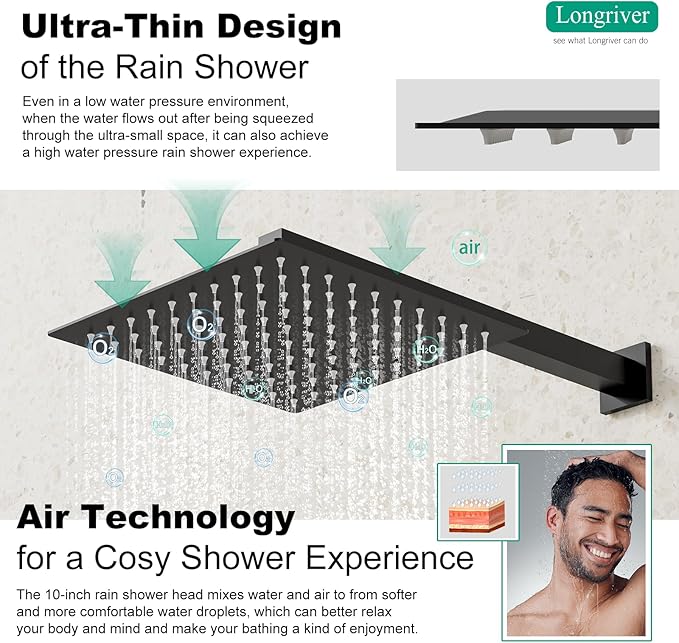 Shower Faucet Set with Hydro Power Temperature Display, Shower System Bathroom 12 Inches Shower Head with Handheld Spray, Wall Mounted Shower Fixtures with Shower Valve and Trim Kit, Matte Black