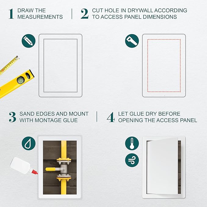 8" x 12" White Plastic Access Panel. Service Shaft Door Panel. Plumbing, Electricity, Heating, Alarm Wall Access Panel for Drywall. Bathroom Services Access Hole Cover.