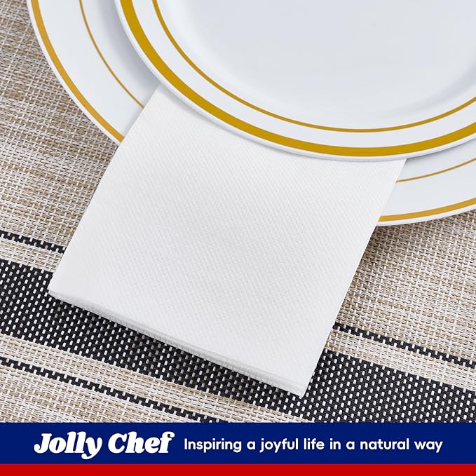JOLLY CHEF 400 Pack Disposable Paper Napkins, Soft Bathroom Napkins Guest Disposable, 2-Ply White Paper Hand Towels for Halloween, Wedding, Thanksgiving