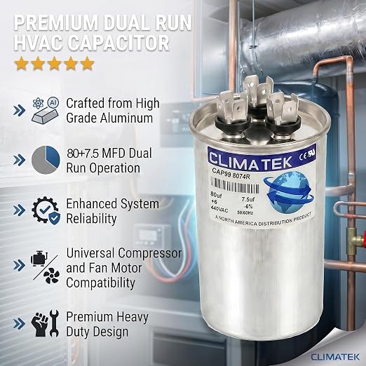 ClimaTek 80 + 7.5 MFD 370/440 Volt Dual Run Capacitor CAP99-8074R | 80/7.5 | - Image 5