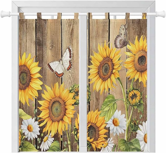 Farmhouse Sunflowers Bedroom Curtains 72 Inch Length, Window Curtains Tab Top by Unknown