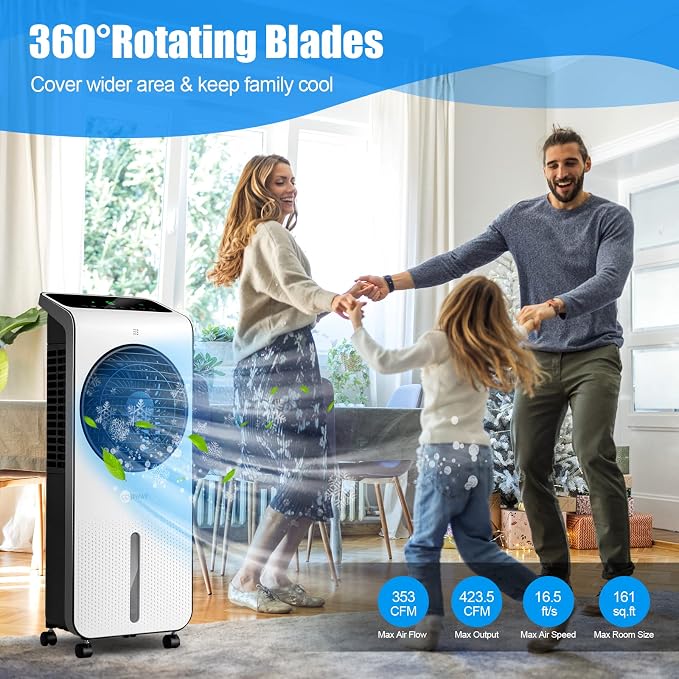 COSTWAY Portable Evaporative Air Cooler, 3-in-1 Swamp Cooler w/Remote Control - Image 5