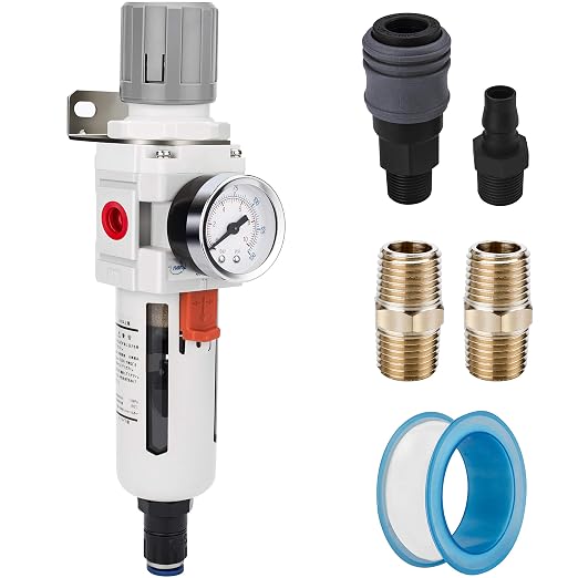NANPU 3/8" NPT Compressed Air Filter Regulator Combo Piggyback, Auto Drain by NANPU