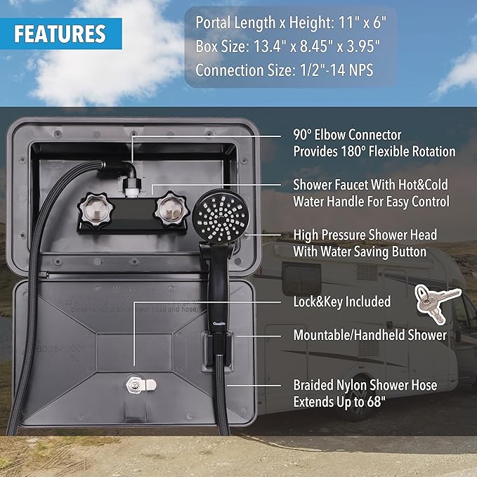 RV Outdoor Shower Exterior Shower Box Kit for RV, Camper, Van, Travel Trailer, Motorhome and Boat, Black