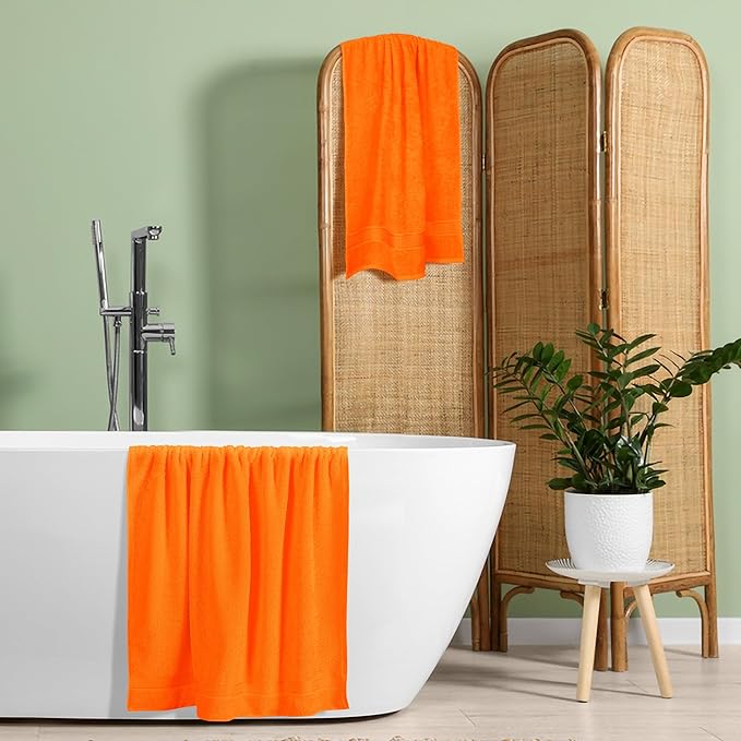 Elvana Home Cotton 2 Pack Oversized Bath Towel Set 28x55 inches, Large Bath Towels, Ultra Absorbant Compact Quickdry & Lightweight Towel, Ideal for Gym Travel Camp Pool - Orange