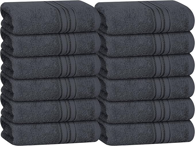 BOUTIQUO Ultra Soft Cotton Washcloths, Contains 12 Piece Face Cloths 12x12 inch, Ideal for Everyday use Face Towels, Compact & Lightweight Multi Purpose Washcloths - Charcoal Grey