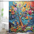 Bohemian Shower Curtain, Boho Floral Print Water Repellent Polyester Fabric for Bathroom Decor, 72×72 Inch Standard Size with 12 Hooks, Also as Room Divider