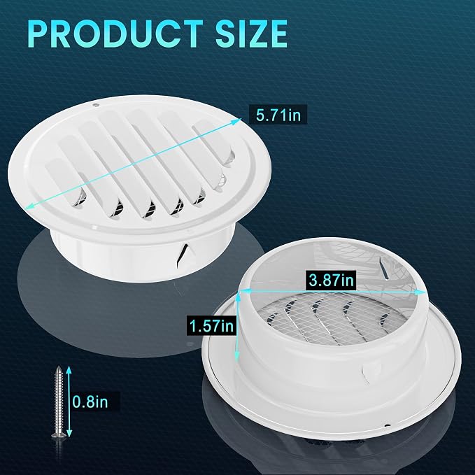 HG Power 4 Inch Soffit Vents, Metal Round Vent Cover - Image 2