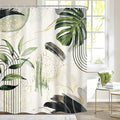 Grey Green Boho Shower Curtain 60Wx72H Tropical Palm Leaves Abstract Mid Century Modern Bohemian Minimalist Gold Leaf Plant Bathroom Decor Botanical Bath Curtain Fabric Polyester 12 Pack Hooks