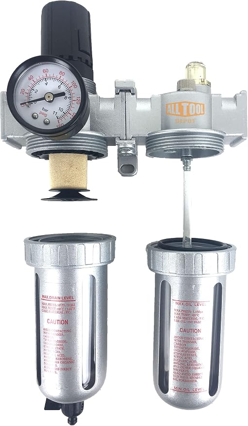 1/2" NPT Mid Flow Compressed Air In Line Filter Regulator Lubricator Oiler - Image 5