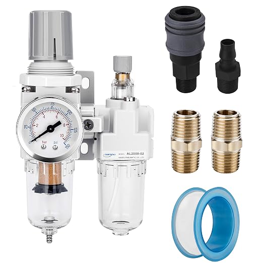 NANPU 1/4" NPT Compressed Air Filter Regulator Lubricator Combo Water/Oil Trap by NANPU