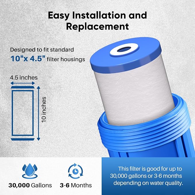PUREPLUS 5 Micron 10" x 4.5" Whole House Sediment and Carbon Water Filter - Image 7