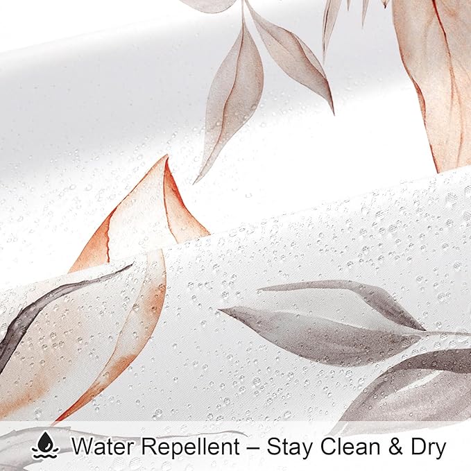 Long Boho Watercolor Floral Shower Curtain 72 x 78, Orange and Grey Ink Painting Style Flower Shower Curtains for Chic Elegant Bathroom, Artistic 78 Inch Long Fabric Shower Curtain