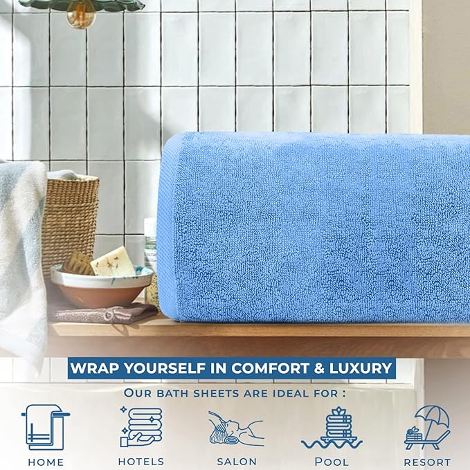 DAN RIVER Pack of 1 Bath Sheet 40x80 Inches, Luxury Bath Towel Set, Extra Large and Quick Dry Soft Cotton Towels - Medium Blue