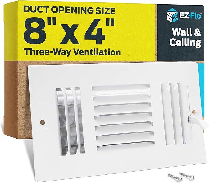 EZ-FLO 8 x 4 Inch Three-Way Ventilation Steel Sidewall/Ceiling Register by EZ-FLO