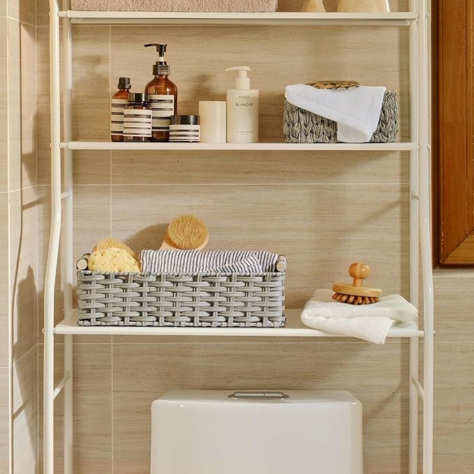 GRANNY SAYS Wicker Baskets for Storage, Wicker Baskets for Shelves, Waterproof Toilet Tank Topper, Toilet Paper Basket for Back of Toilet, Gray