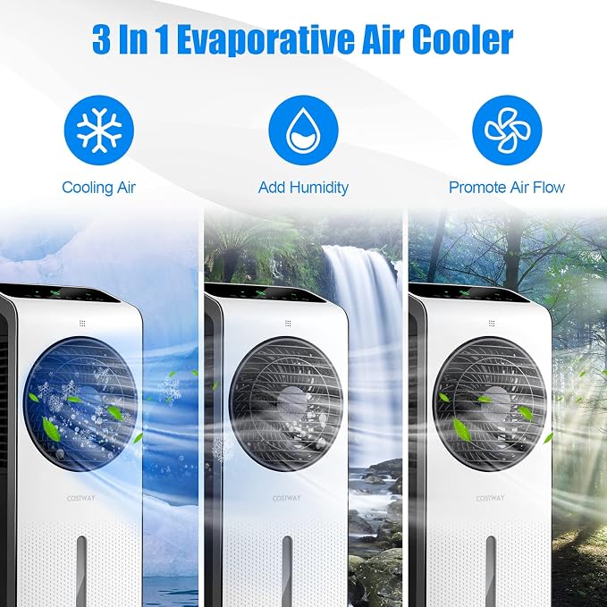 COSTWAY Portable Evaporative Air Cooler, 3-in-1 Swamp Cooler w/Remote Control - Image 2