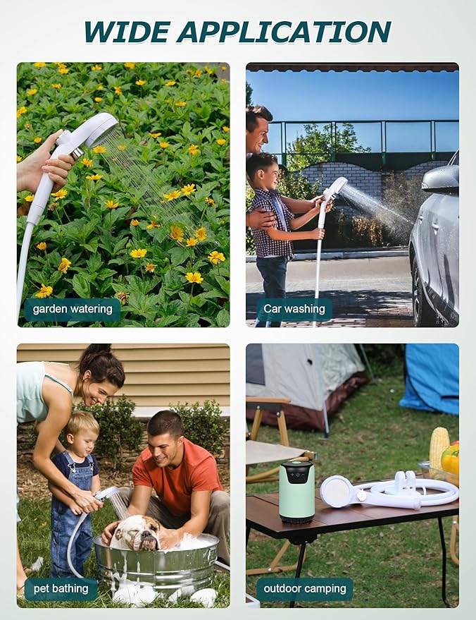 innhom Portable Camping Shower, 6000mAh Rechargeable Camp Shower Pump with LED Display, 2 Mode Electric Portable Shower for Camping, Hiking, Travelling, Washing