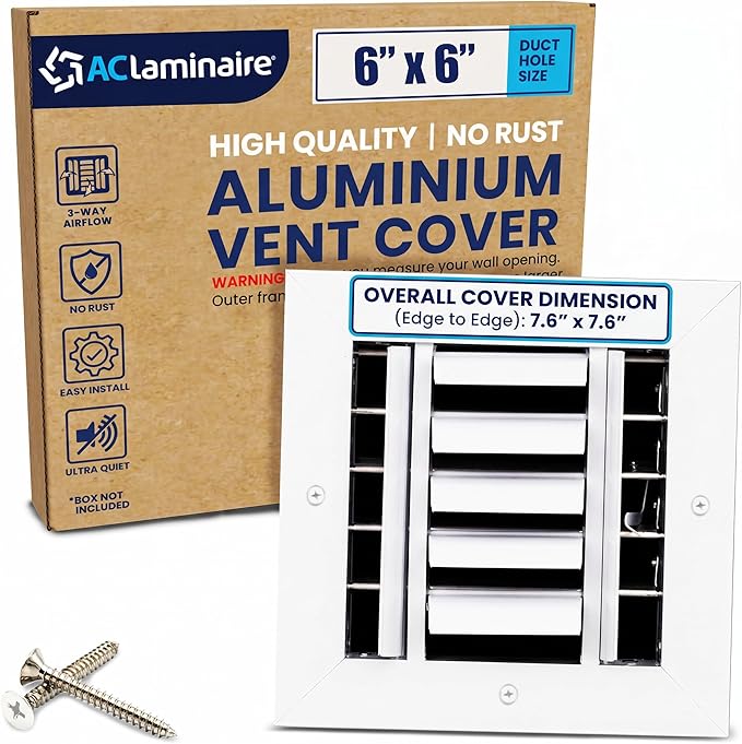 6x6 Aluminum HVAC Vent Cover Wall Ceiling Register 3-Way Air Flow Multi-Shutter by ACLAMINAIRE