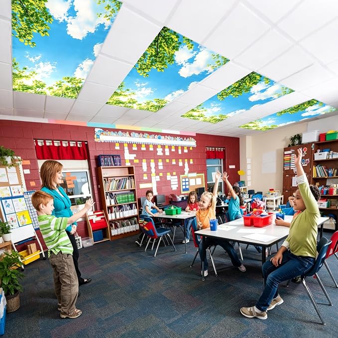 Fluorescent Light Covers for Ceiling Lights, 4 Pack 4 x 2 ft Magnetic Sky Cloud - Image 6