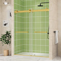 DELAVIN 56-60" W x 75" H Double Sliding Shower Door, Gold Frameless Shower Door, 1/4" (6mm) SGCC Tempered Glass, Noiseless Leak Proof Shower Doors with Square Rail, Stainless Steel, Aluminum