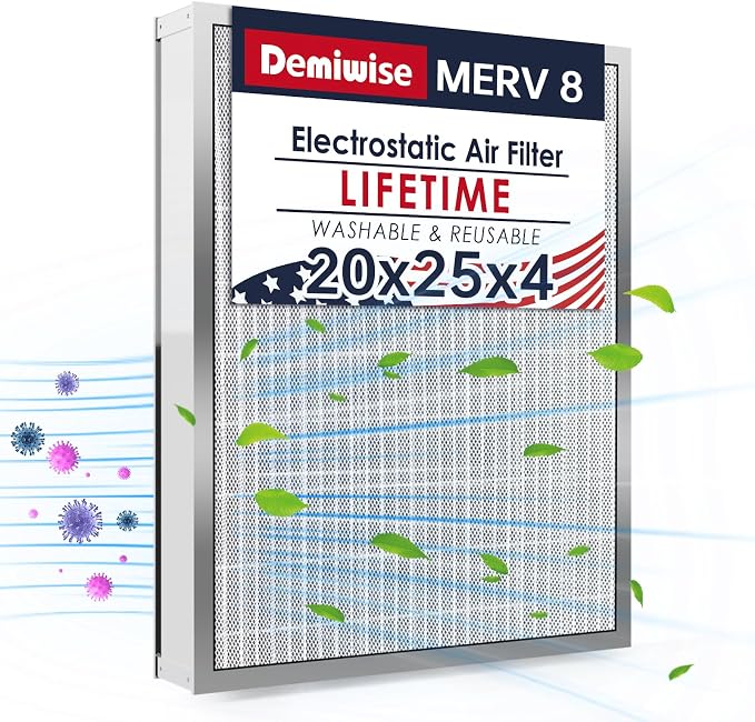 20x25x4 Washable Electrostatic Air Filter, MERV 8 Aluminum AC/HVAC Furnace by Demiwise