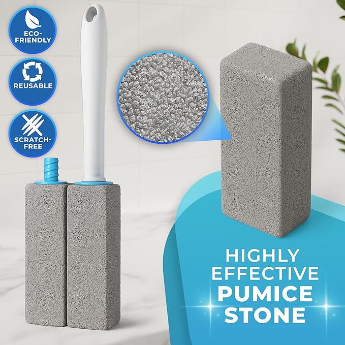 Pumice Stone Toilet Bowl Cleaner with Handle (6-Pack) – Hard Water Stain & Toilet Ring Remover – Natural Volcanic Stone Cleaner