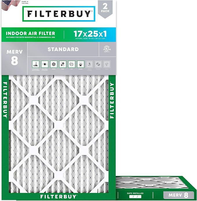 Filterbuy 17x25x1 Air Filter MERV 8 Essential Dust & Allergy Defense, by Filterbuy