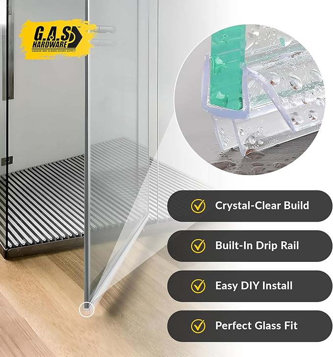 1/4" (6mm) Frameless Glass Shower Door Bottom Sweep – 40" (101.6cm) Ultra-Clear Drip Rail Seal Strip, 1 Piece for Leak Protection, Water Control & Easy DIY Installation