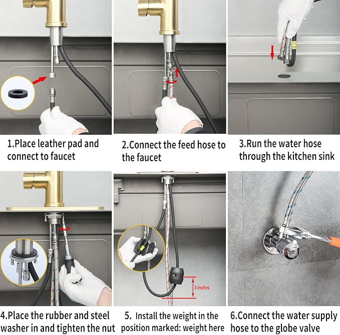 Gold Kitchen Faucet with Pull Down Sprayer Modern Stainless Steel High Arc - Image 6
