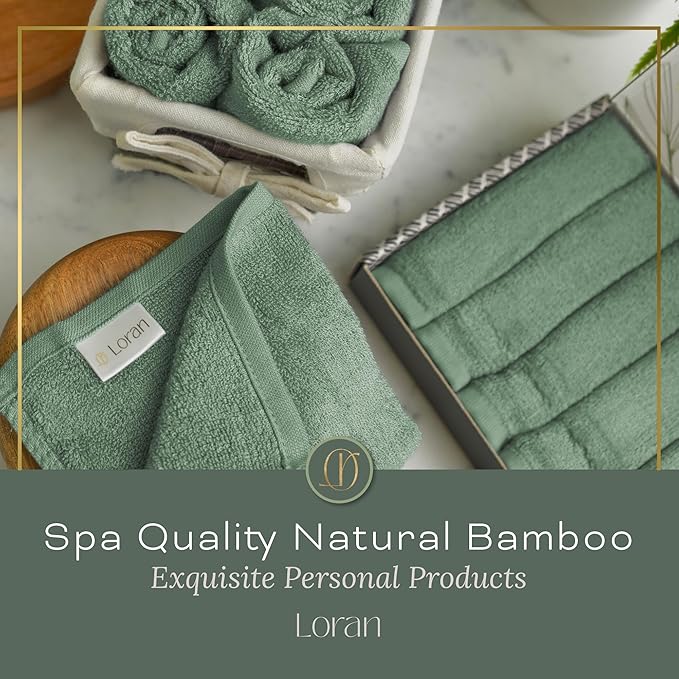 Sage Green Washcloths Set of 6 Soft Facial Cloths 10” x 10” 100% Viscose Derived from Bamboo Spa-Like Feel Silky Face Cloth for Skin Cleansing