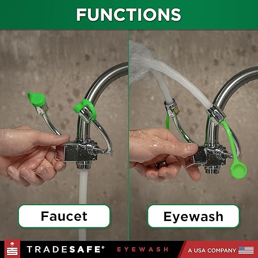TRADESAFE Faucet Mount Eye Wash Station OSHA Approved - Emergency Eye Wash Station, Eyewash Station with Faucet, Eye Wash Station for Sink Faucet, Eye Wash Sign Included, ANSI Compliant