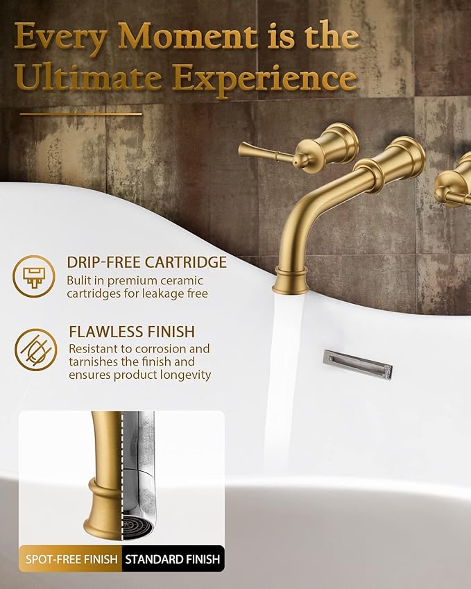 High Flow Wall Mount Tub Filler with Rough-in Valve, Wall Mount Tub Faucet, Brass Roman Bathtub Faucet 2 Handle with 360° Swivel Spout, Brushed Gold(B2306-BG)