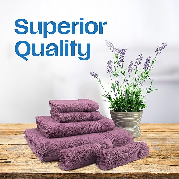 EastNBlue Lara Premium Bath Towel Set 6 Piece - Soft & Highly Absorbent Bathroom Towel Set, 100% Luxury Turkish Cotton, Flannel Bath Towels, 1 Bath Towel, 1 Hand Towel, 4 Washcloths - Damson