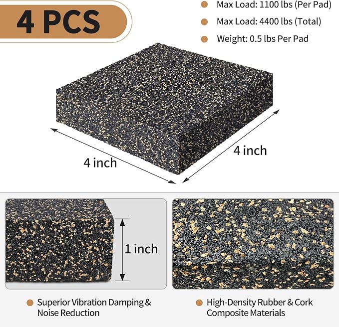BXI Thick Rubber-Cork Anti Vibration Pads, Non Slip Dampening Blocks, Shock - Image 2