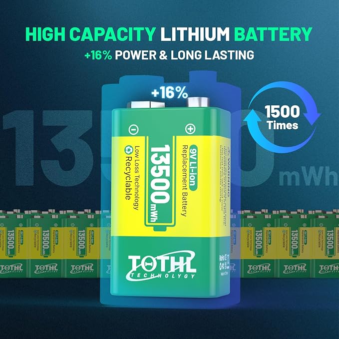 9V Battery for Smoke Detector, USB Rechargeable 9V Lithium Batteries - Image 4