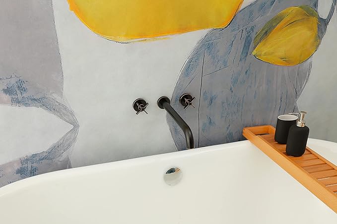 Wall Mount Tub Filler,Two Cross Handle Bathtub Faucet,Extra Long Spout Reach with High Water Flow,Brass Rough in Valve Included,Oil Rubbed Bronze