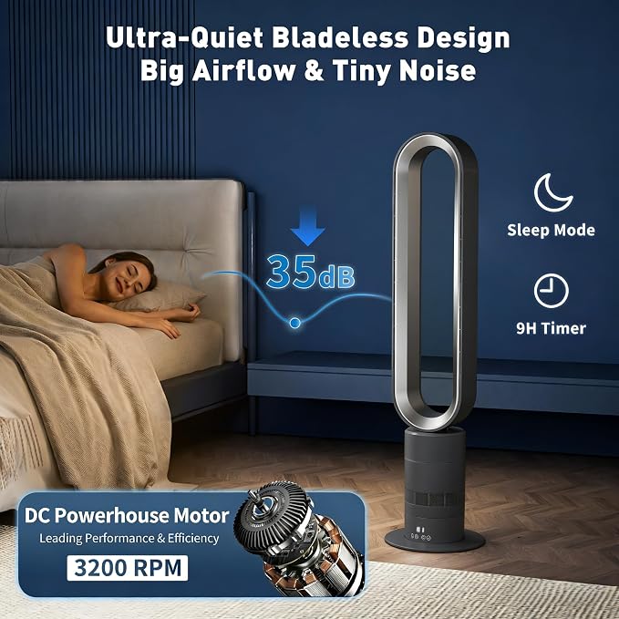 H601 Bladeless Tower Fan, 80° Oscillation, 35 dB Low Noise - Image 4