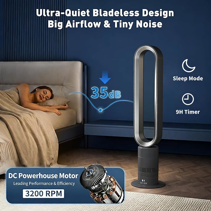 Xcity H601 Bladeless Tower Fan, 10 Cooling Speeds, Remote Control, Ultra-Quiet - Image 4