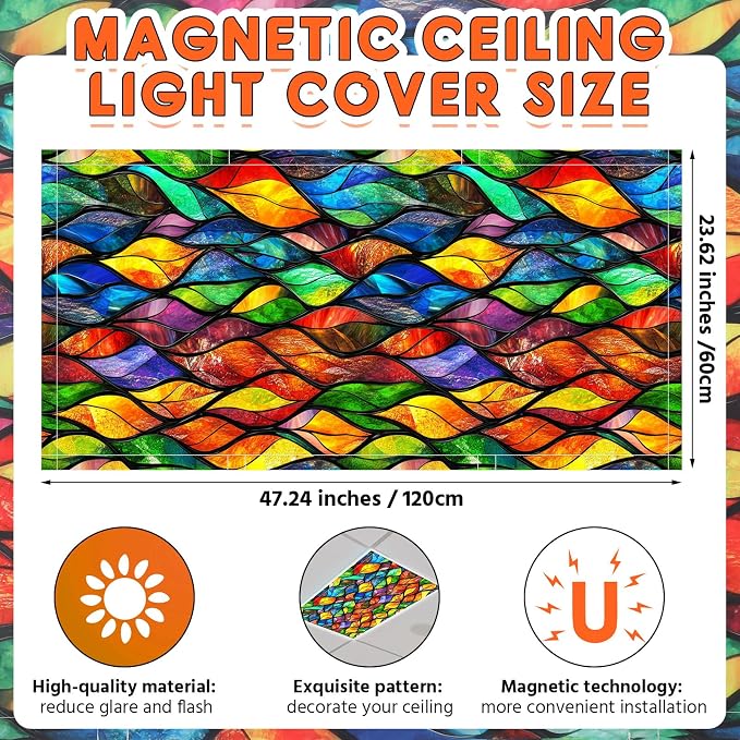 Glooglitter 4 Pcs Stained Glass Fluorescent Light Covers 4 x 2 ft Magnetic - Image 2