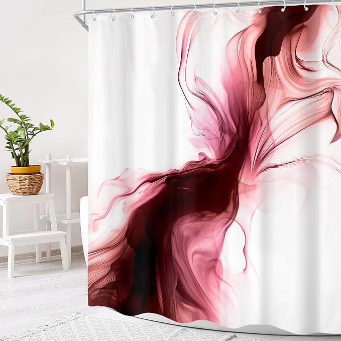 Cinbloo Red Burgundy Shower Curtain 60Wx72H Abstract Marble Ombre Modern Ink Texture Minimalist Elegant Smoke Shapes Bathroom Curtain Set Dark Aesthetic Women Neutral Bath Bathroom Accessories Decor
