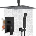 SR SUN RISE 16 Inches Matte Black Shower Set System Bathroom Luxury Rain Mixer Shower Combo Set Ceiling Mounted Rainfall Shower Head Faucet (Contain Shower Faucet Rough-In Valve Body and Trim)