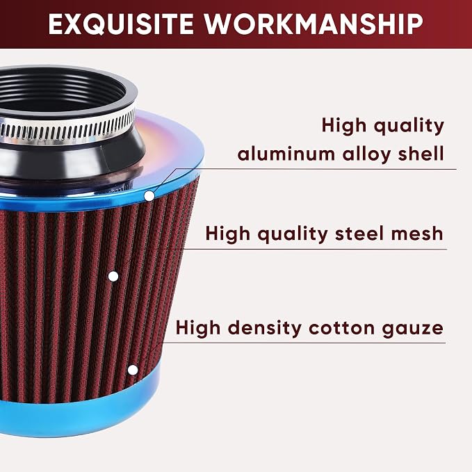 Universal Cold Air Intake Filter Clamp-On Replacement Air Filter Flange - Image 3
