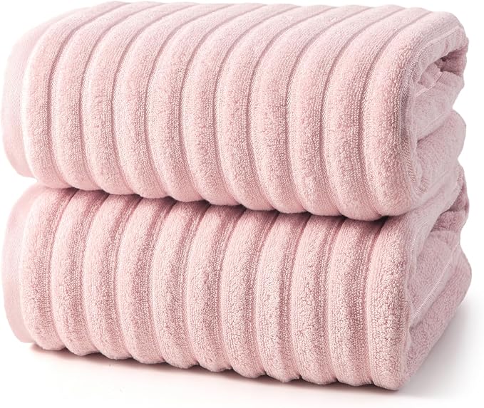 REDKISS 2Pack Large Bath Towels 31×63 inches, 100% Cotton, Super Soft and Absorbent, Quick-Dry Towels, Perfect for Bathroom,Plush Shower Towels-Pink
